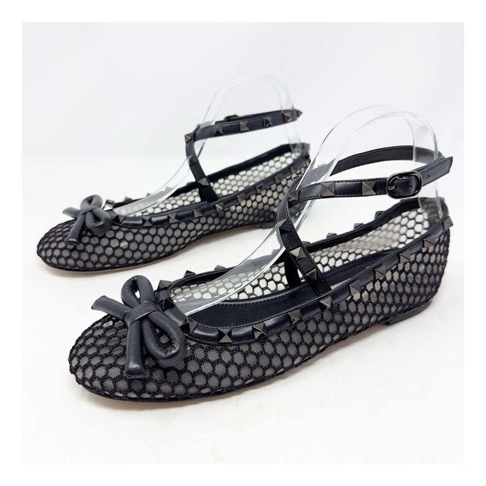 Valentino Rockstud Mesh Bow Ballet Flats Womens Size EU 38.5